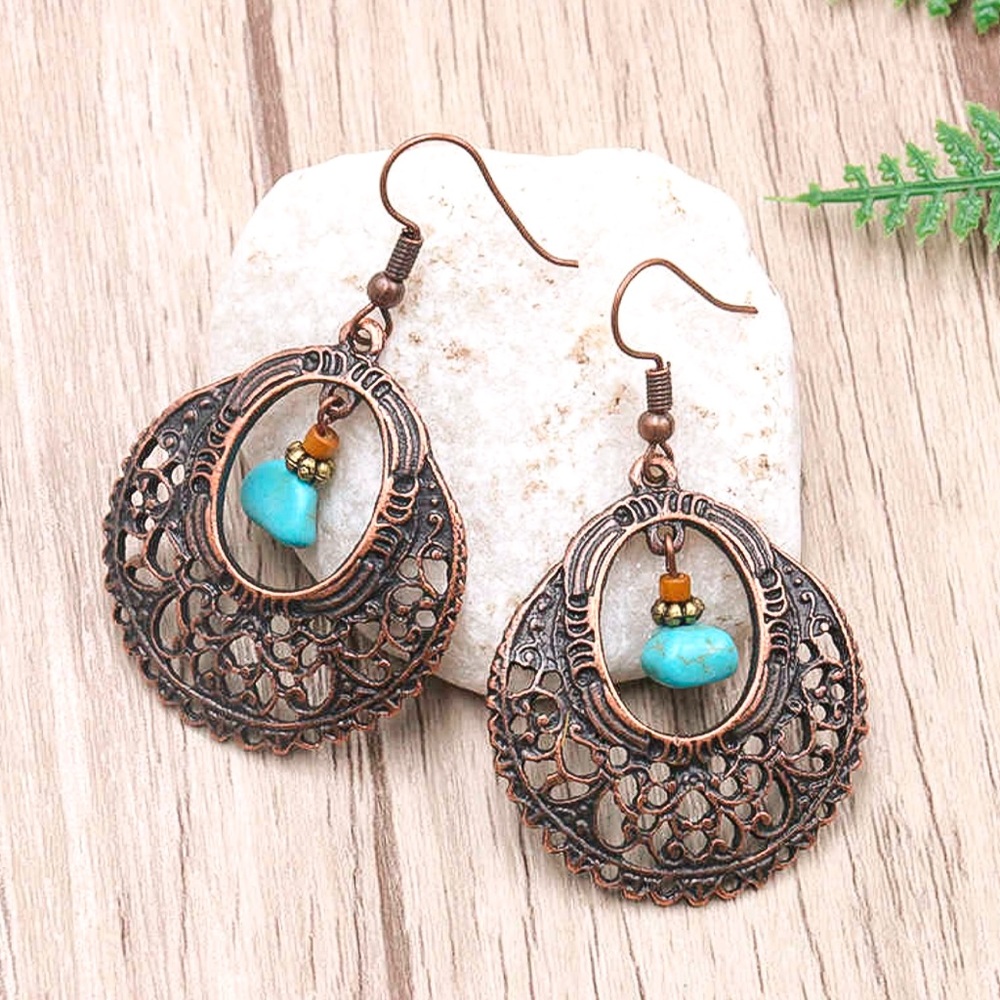 Any 2/$20! Copper Boho/Turquoise Openwork Earrings - Picture 2 of 10
